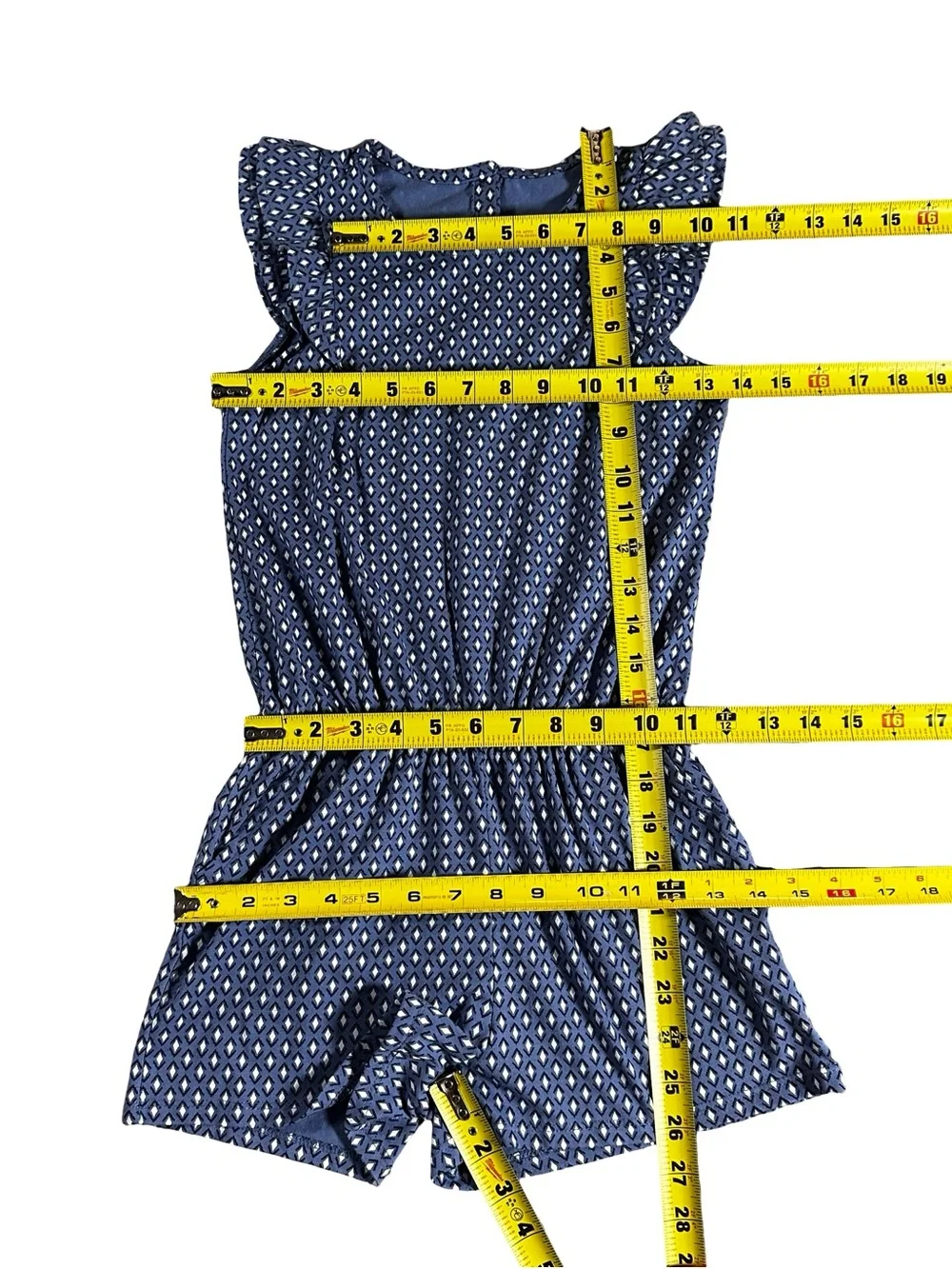 Gymboree Girls Size 8 Navy Geometric Flutter Sleeve Romper Pockets